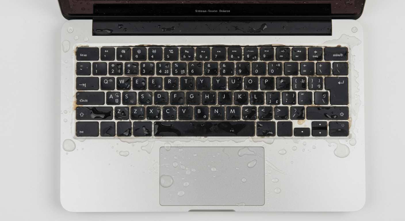 Wassergeschädigte MacBook Tastatur vor der Ultraschallreinigung