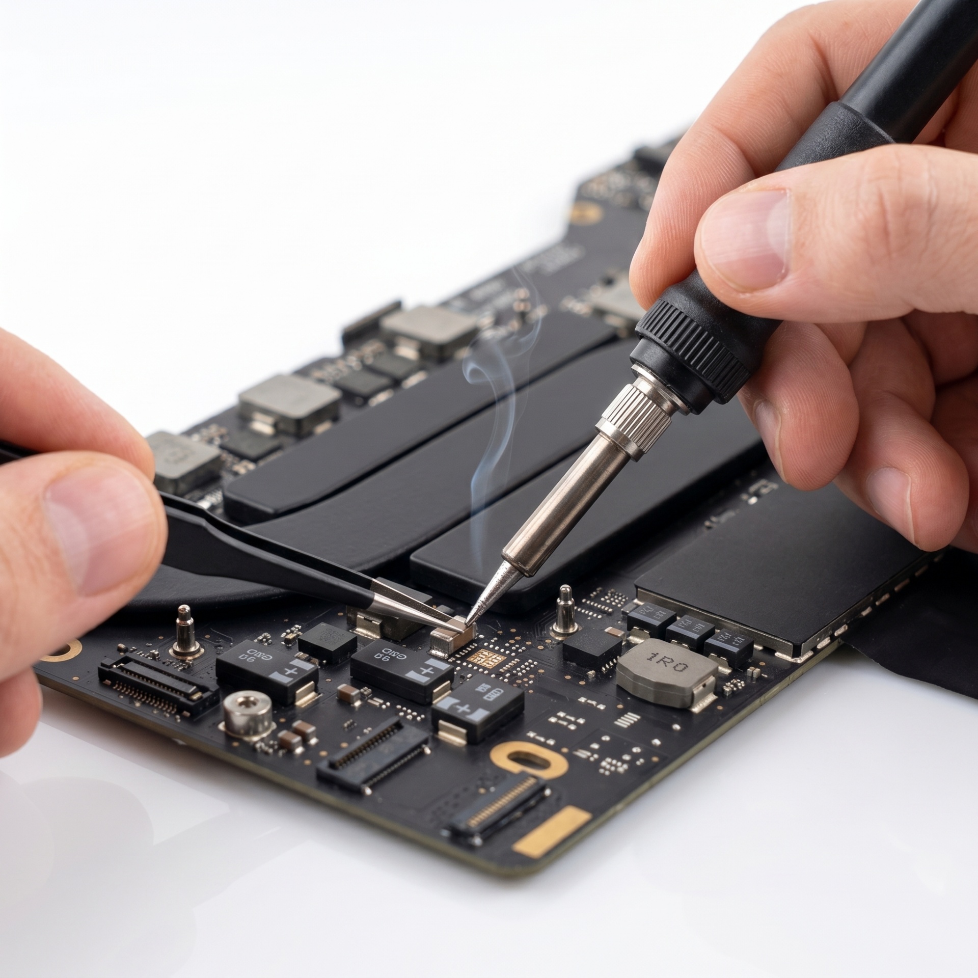 Chip-Level Reparatur unter dem Mikroskop